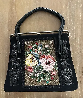 Vintage 50s Caron Of Houston Floral Beaded And Needlepoint Handbag! Fabulous! • $32.99