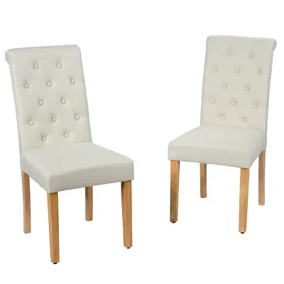 Set Of 2 Tufted Dining Chair Parsons Upholstered Fabric Chair Wooden Legs Beige • $119.49