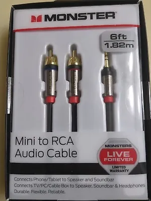 Monster 6-FT Mini To RCA Audio Cable 3.5mm Phone Tablet Speaker TV PC HQ 1.82M  • $9.99