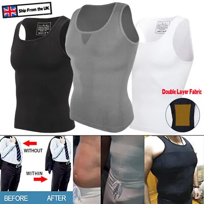 Men Slim Shaper Body Vest Chest Belly Waist Man Boobs Moobs Compression Hot Tops • £11.99