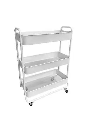 Mainstays Wide 3 Tier Metal Utility Cart White Metal Laundry Baskets • $34.97