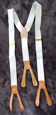 Vtg Polo Ralph Lauren Suspenders Braces Stretch Cream Light Tan Leather Fastener • $69.95