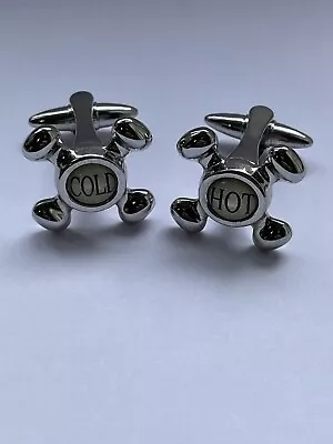 £5.50 • Buy Fun / Novelty Silver Tone Old Fashioned Hot / Cold Tap Bullet Back Cufflinks