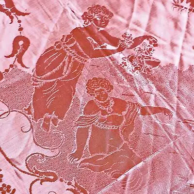 Vintage S Leucio Italian Bedspread Pink Satin Damask Classical Maiden Angel Rose • $183.99