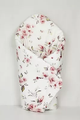 BABY SWADDLE WRAP SNUGGLE NEWBORN BLANKET PRAM QUILT SLEEPING BAG Pink Roses • £8.99