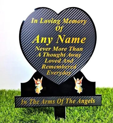 ANY NAME Memorial Plaque Heart Shape Temporary Grave Stone Marker With Angels • £18.99