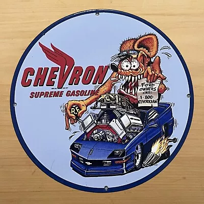 Vintage Chevron Porcelain Sign Gasoline Oil Service Station Pump Plate Rat Fink • $118.97