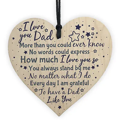 Love You DAD Daddy Wooden Heart Plaque Birthday Christmas Gift For Dad Father • £3.99