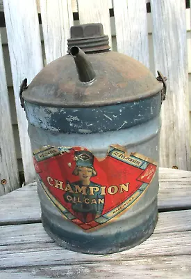 Vintage Galvanized CHAMPION OIL CAN  - Paper Label - Nesco • $28