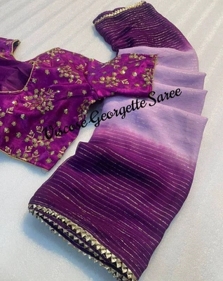 £33.99 • Buy Georgette Silk Sequence Saree Indian Wedding Party Wear Designer Sari And Blouse