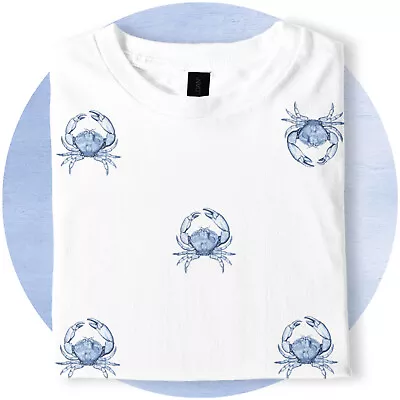 Crab Pattern T-Shirt - Nautical Sea Life Graphic Tee - Beach Summer Unisex Shirt • £14.99