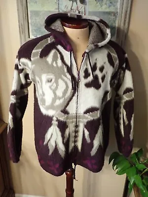 Artesanias Tuntaquimba Wool Wolf Dream Catcher Hooded Jacket Handmade Ecuador M • $49.99