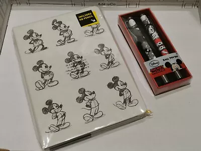 Walt Disney Mickey Mouse Ball Pen Set And Notebook With Pencil • £20