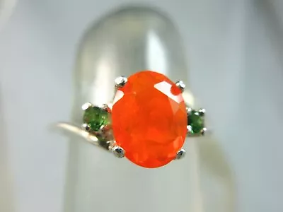 OPAL - Orange Mexican Fire Opal .925 Sterling Ring 0.68ct + Tsavorite Garnet Acc • $97.95