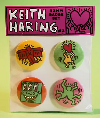Keith Haring Badges #2 32mm Metal Pin Back Button Badge Set Of 4 Art Lover. • $6.77