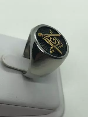 Men's Heavy Stainless Steel Mason Ring With Gold Accent B8 • $21.99