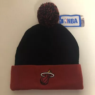 2014 Miami Heat NBA Embroidered Beanie Hat Pom Pom Basketball Two Tone Red Black • $21.73