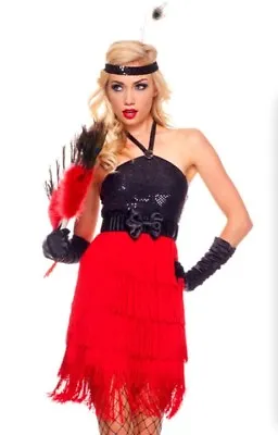 Ladies Flapper Roaring 20s Charleston Costume Size 10-12 Dress Headband & Belt • £19.99
