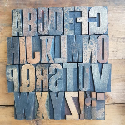 £96 • Buy Large Letterpress Wooden Printing  Blocks Type 67mm High Mixed Font Alphabet.