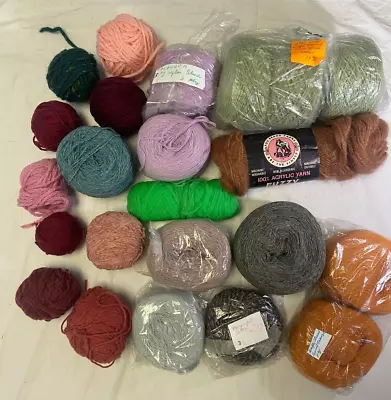 Vintage Mixed Lot Yarn - Wool Acrylic Cotton Nylon Fuzzy - Over 3 Pounds - • $24.90