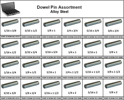 Dowel Pin Alloy Steel Assortment In 24 Hole Metal Small Locking Tray • $159