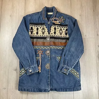 Vintage 220 Hickory Western Lined Denim Jacket Aztec Fringe Women's SMALL • $39.79