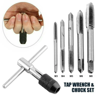 £5.99 • Buy 6x Adjustable T-Handle Tap Wrench & Chuck Tool Set Metric M3 M4 M5 M6 M8 And Die