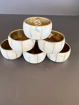 Vintage (set 6) MOTHER OF PEARL INLAY BRSS NAPKIN RINGS • $40