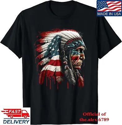Native American Indian Chief American USA Flag T-Shirt Unisex Tees • $16.99
