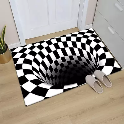 3D Visual Optical Floor Mat Black White Plaid Round Rugs Optical Illusion Rug • $10.28