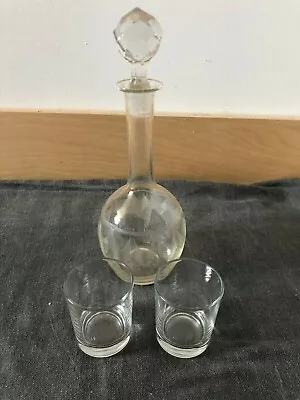 Small Vintage Glass DECANTER & 2No Tumbler / Shot Glasses • £10.99