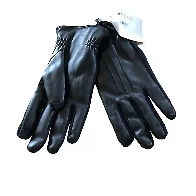 Isotoner Mens Polyester Faux Leather Gloves Black Microfiber Lined Large NEW • $16