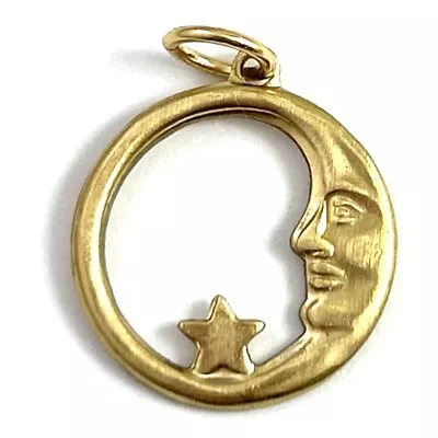 Vintage Charm Pendant Man In Crescent Moon Star Brass Metal Smaller Size • $13.99