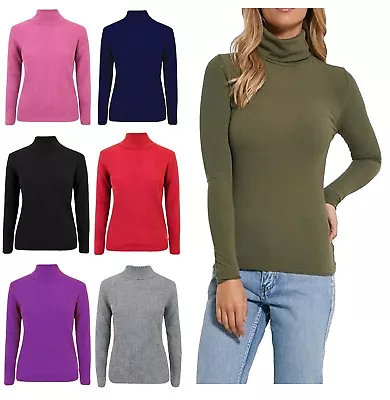£8.56 • Buy Ladies Women Casual Turtle High Polo Neck Long Sleeve Ribbed Cotton Jumper Top