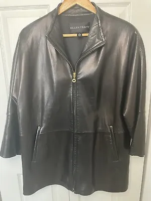 Ellen Tracy Leather Jacket Women’s Size Medium Black Made In USA Soft READ • $30