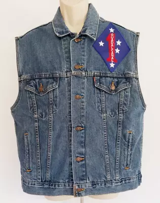 Levi's Denim Vest Adult Large USMC Military Patch Guadalcanal Patch Made In USA • $79.99