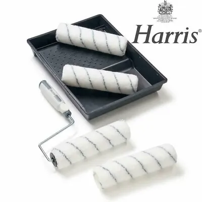 Harris 9  Paint Roller Set Emulsion Sleeves Cage Frame & Tray DIY Painting • £11.99