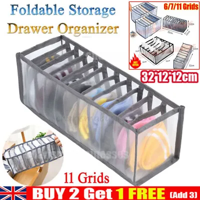 Drawer Divider Closet Organizer Box Socks Clothes Storage Compartment - 11 Grids • £2.09