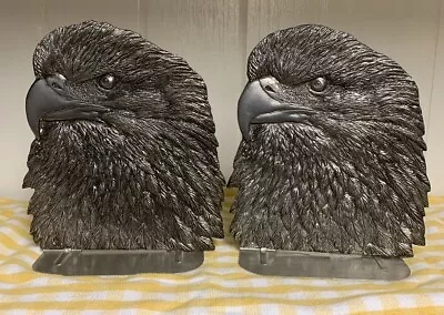 Eagle Bookends Pair Cast Pewter Metzke Stamped Dated Vintage USA Quality VTG • $22
