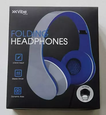 Vibe Gray/blue Folding Headphones 3.5mm Input Stereo Driver Dynamic Bass ( New ) • $19.99