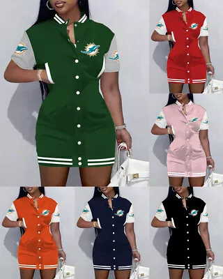 Miami Dolphins Womens Varsity Jacket Dress Sexy Short Sleeve Bodycon Mini Dress • $28.49