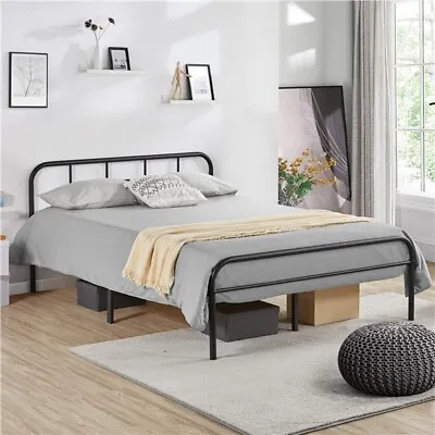 Romantic 5ft King Metal-Framed Bed With High Headboard Strong Iron Platform Bed • £74.99