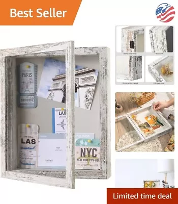 Rustic White Shadow Box Frame - Memory Display Case For Photos Medals & More • $30.99