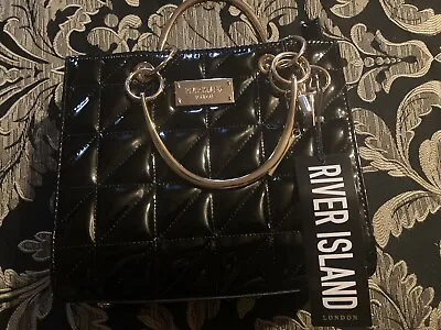 £31.50 • Buy River Island Black Patent Quilted Tote Bag With Charms (BNWT)