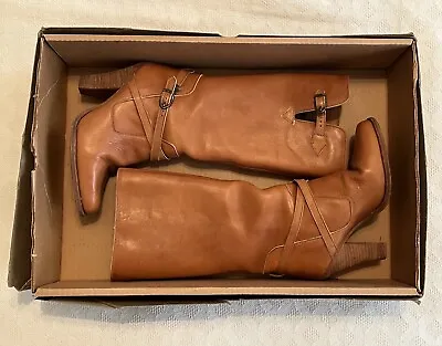 Vintage 80’s Zodiac Tall Leather Boots Size 6 1/2 Smiley Stirrup Original Box • $67.44
