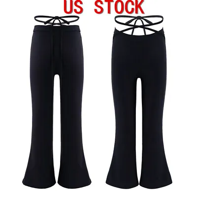 $5.99 • Buy US Kids Girls Dance Pants Bell-bottoms Self Tie Waist Flared Trousers Dancewear