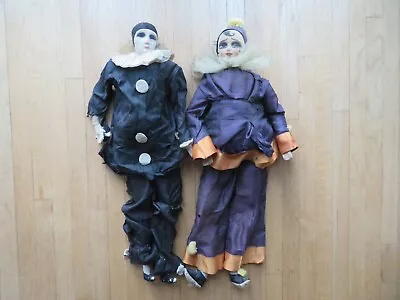 Unusual Rare Pair Of Vintage French Pierrot Harlequin Clown Boudoir Dolls- 32  • $87