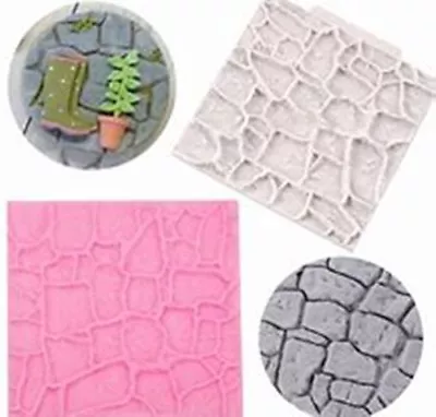 Silicone Stone Path Effect Mould Fairy Garden Road Wall Cake Decor Icing Baking • £6.95