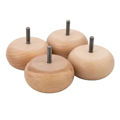 £17.99 • Buy 4x Wooden Natural Colour Bun Feet For Sofas Chairs And Furniture
