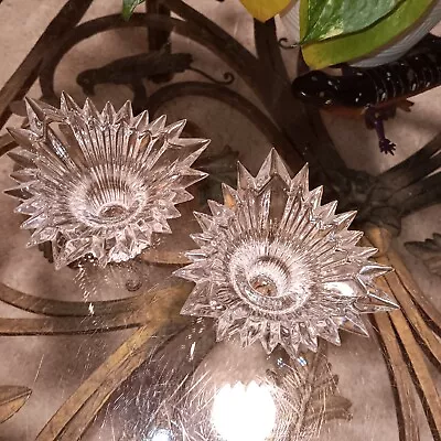 Vintage Pair Mikasa Germany Lead Crystal Clear Starburst Candle Holder 3” EUC • $11.95